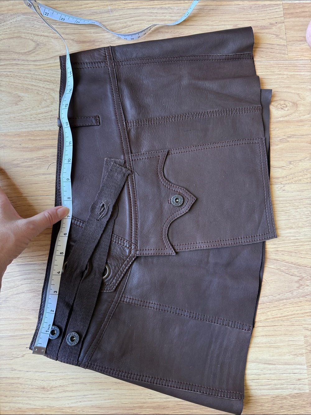 Diesel Vintage Chocolate Buttery Soft Leather Wrap Mini Skirt with Button Accent - Picture 14 of 17
